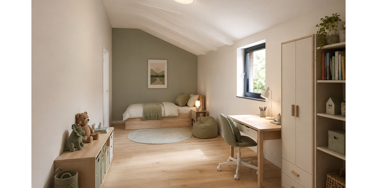 DG Kinderzimmer mögliche Visualisierung KI-Visualisierung – unverbindliches Gestaltungsbeispiel. Ausstattung, Raumwirkung und tatsächliche Ausführung können abweichen. 