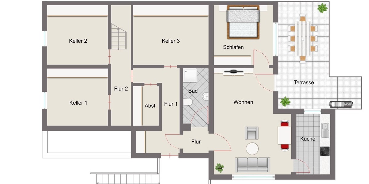 Grundriss Keller und Einliegerwohnung